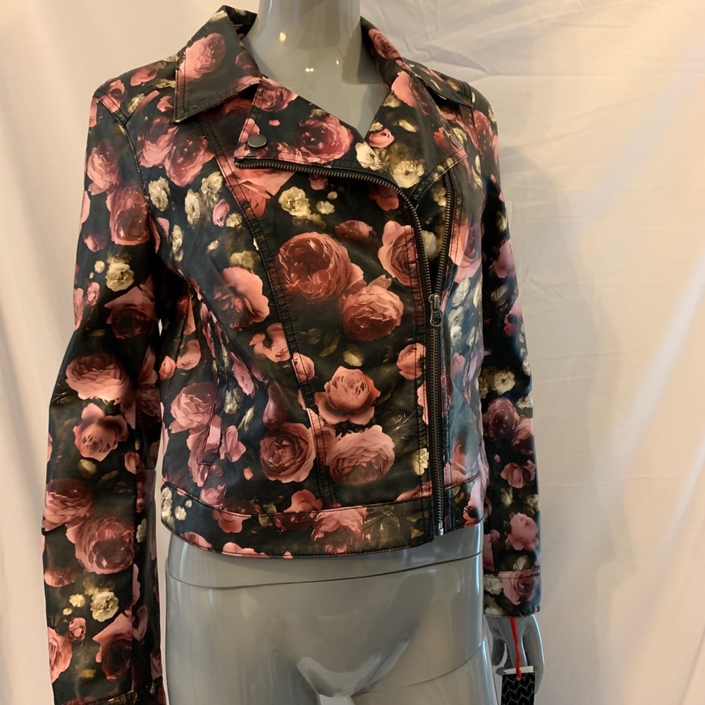 NWT Elle Floral Faux Leather Jacket